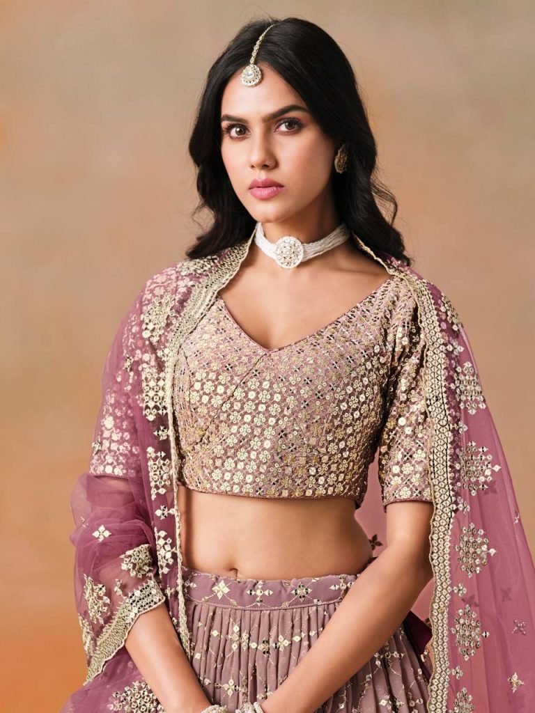 Women’s bridal heavy embroidery sequin work faux georgette lehenga choli set