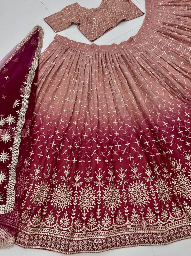 Women’s bridal heavy embroidery sequin work faux georgette lehenga choli set