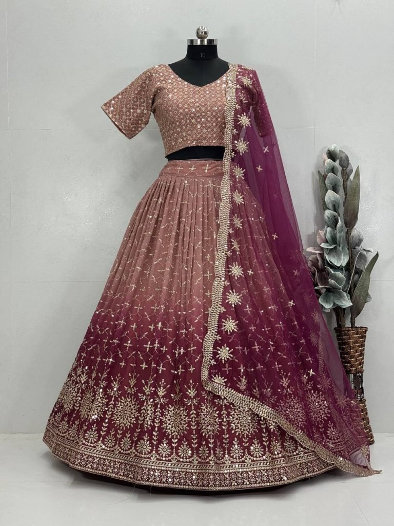 Women’s bridal heavy embroidery sequin work faux georgette lehenga choli set