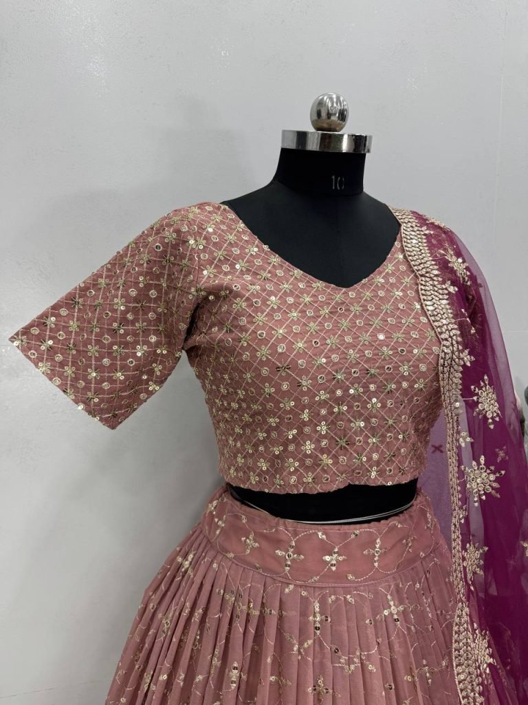Women’s bridal heavy embroidery sequin work faux georgette lehenga choli set
