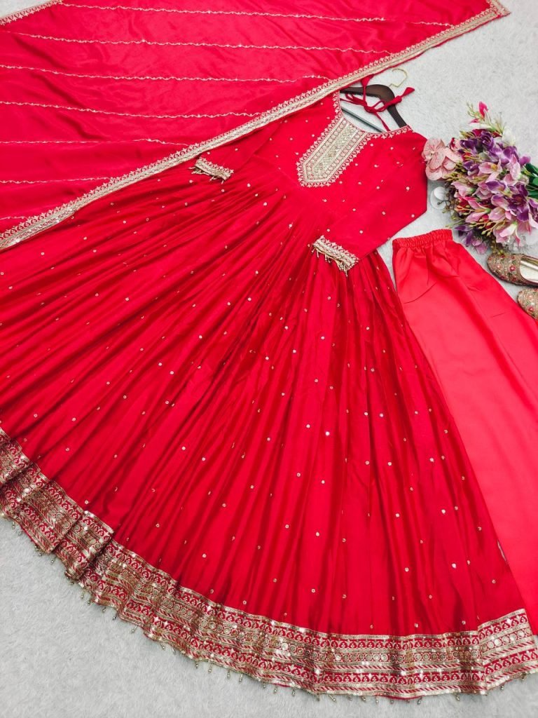 Launching New Designer Party Wear Look Heavy Dola Silk Gwon Pent & Dupatta Set