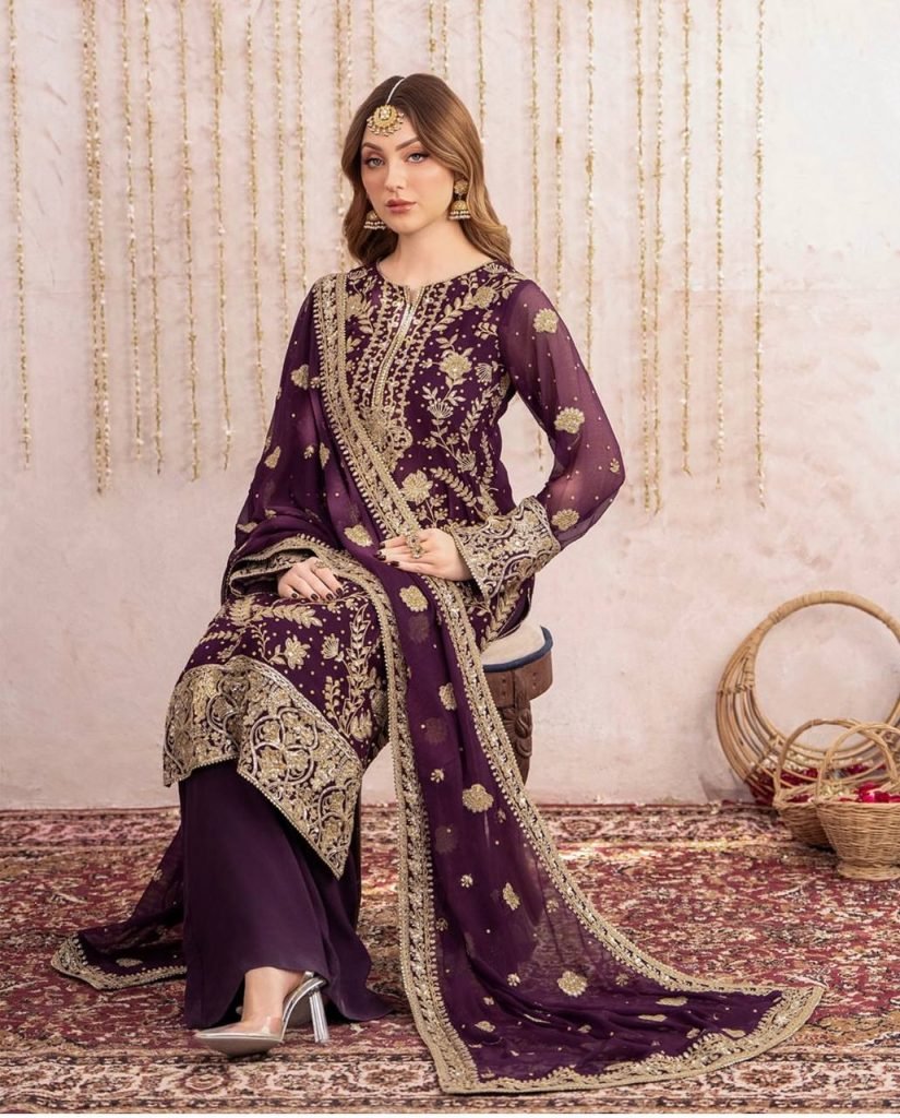 Purple Launching New Đěsigner Party Wear Look Heavy Fox Georgette Top Plazzo & Dupatta Set