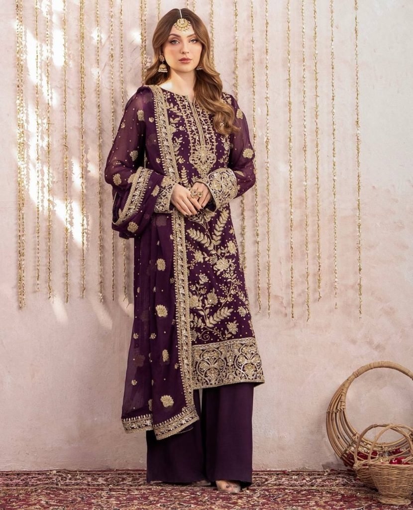 Purple Launching New Đěsigner Party Wear Look Heavy Fox Georgette Top Plazzo & Dupatta Set