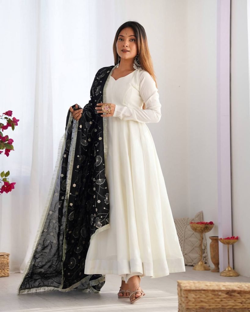 LUXE CHANDERI SILK FULL FLAIR ANARKALI WITH STYLISH PANT & DUPATTA – PREMIUM EDITION