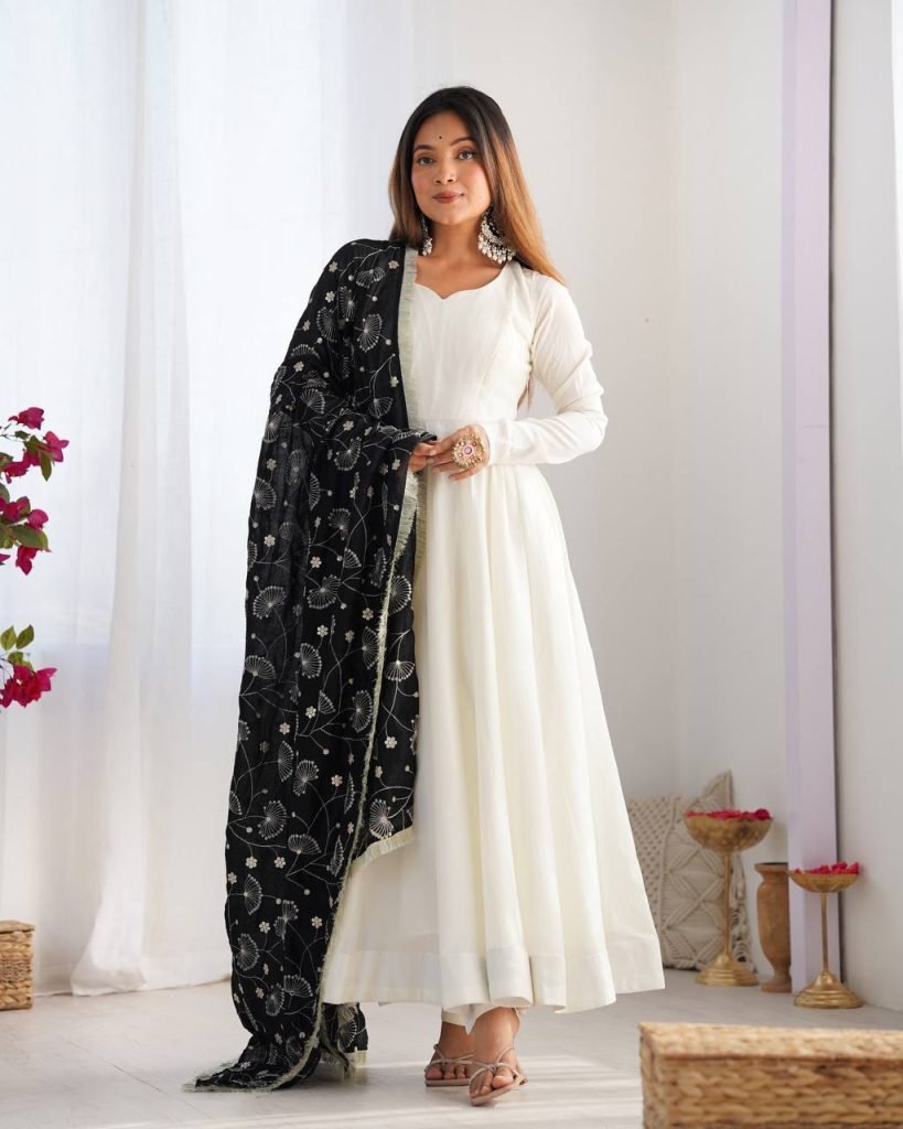 LUXE CHANDERI SILK FULL FLAIR ANARKALI WITH STYLISH PANT & DUPATTA – PREMIUM EDITION