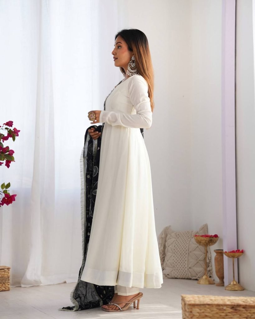 LUXE CHANDERI SILK FULL FLAIR ANARKALI WITH STYLISH PANT & DUPATTA – PREMIUM EDITION