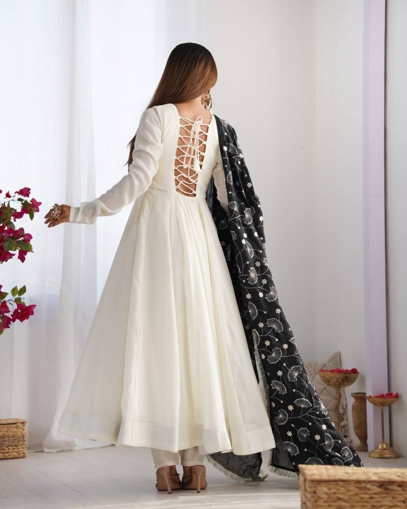LUXE CHANDERI SILK FULL FLAIR ANARKALI WITH STYLISH PANT & DUPATTA – PREMIUM EDITION