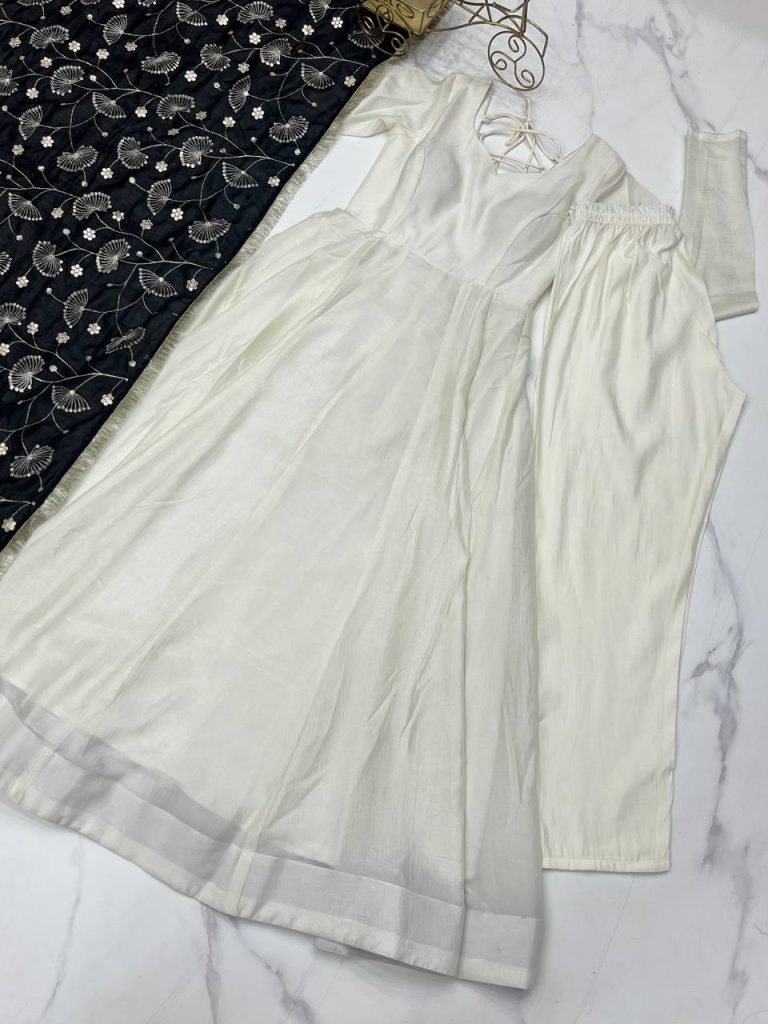 LUXE CHANDERI SILK FULL FLAIR ANARKALI WITH STYLISH PANT & DUPATTA – PREMIUM EDITION