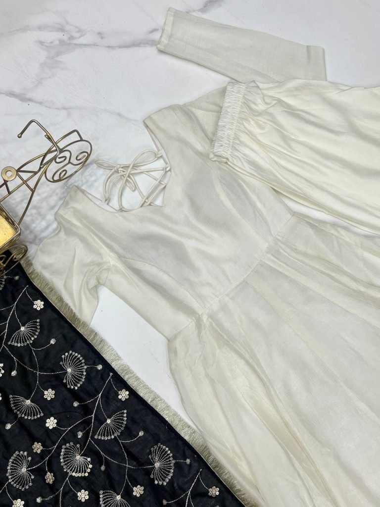 LUXE CHANDERI SILK FULL FLAIR ANARKALI WITH STYLISH PANT & DUPATTA – PREMIUM EDITION