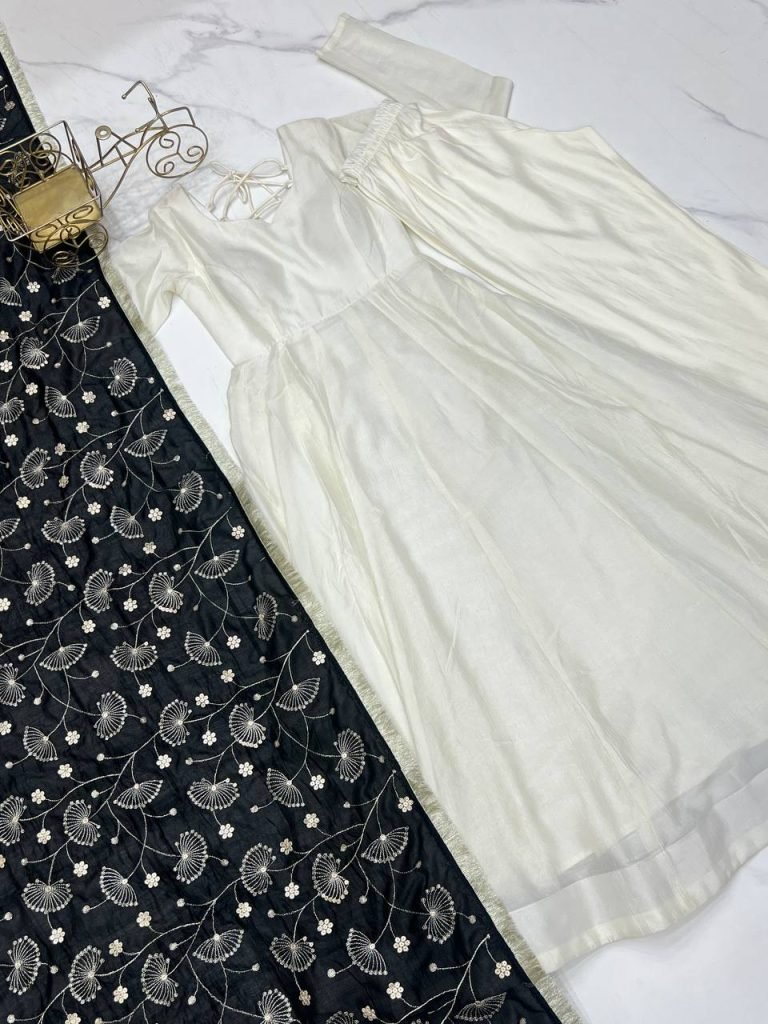 LUXE CHANDERI SILK FULL FLAIR ANARKALI WITH STYLISH PANT & DUPATTA – PREMIUM EDITION