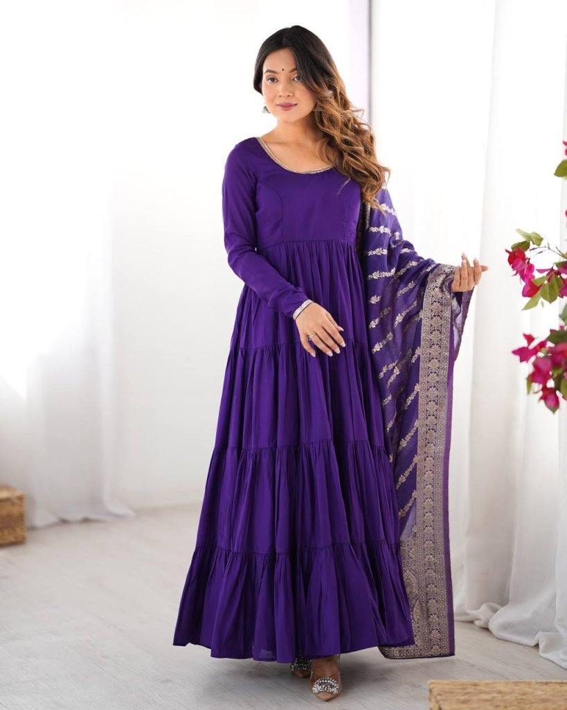 PURE ROMANSILK CHANDERI FABRIC FULLY FLAIR ANARKALI,WITH DUPPTA SET,PENT READY TO WEAR