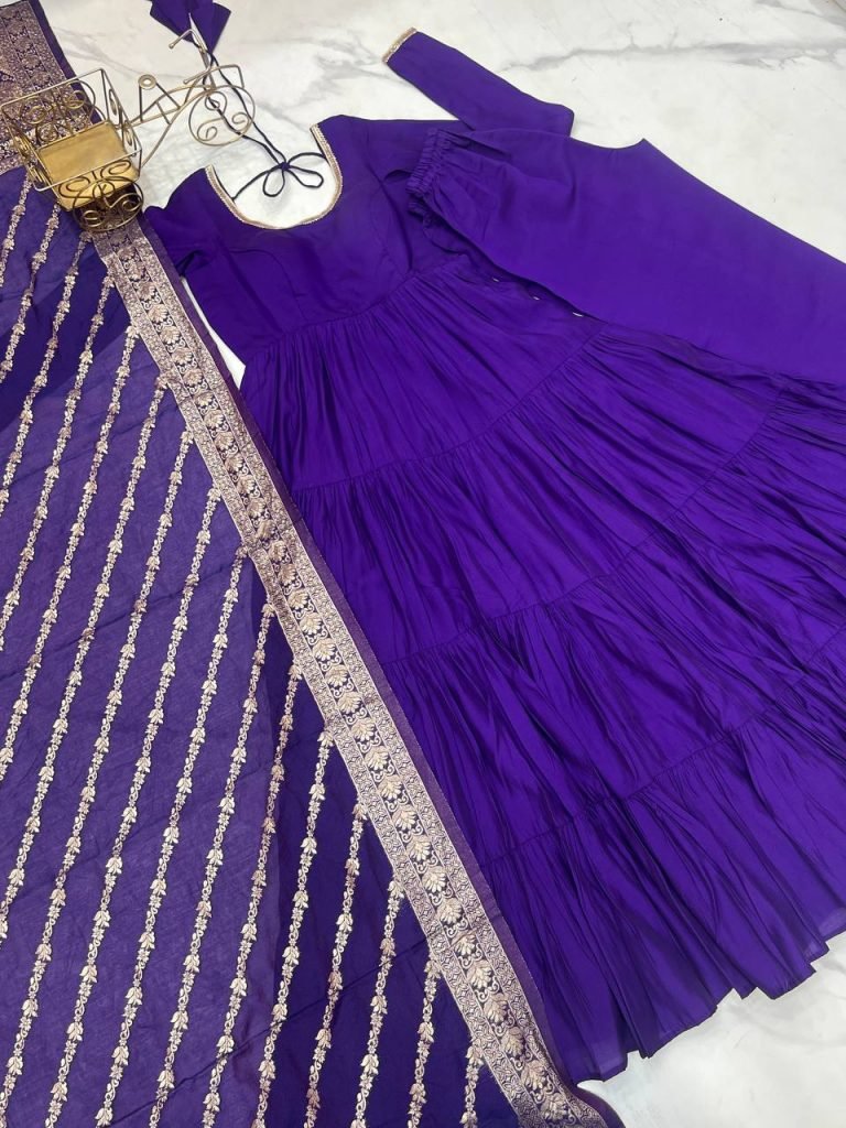 PURE ROMANSILK CHANDERI FABRIC FULLY FLAIR ANARKALI,WITH DUPPTA SET,PENT READY TO WEAR