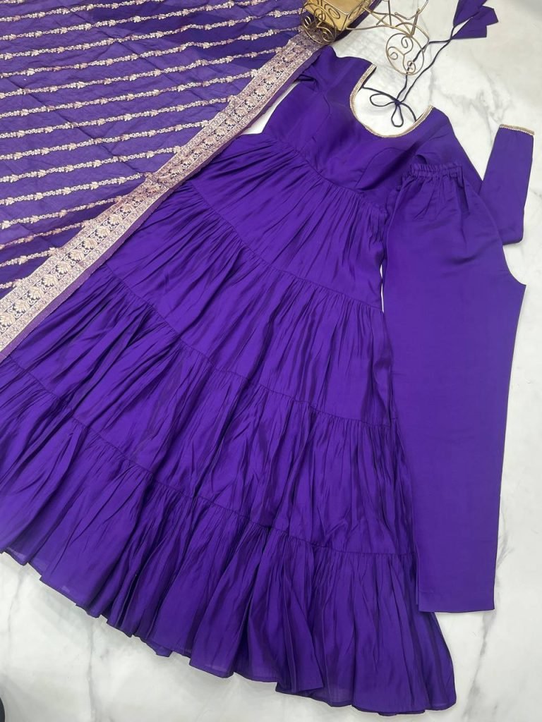 PURE ROMANSILK CHANDERI FABRIC FULLY FLAIR ANARKALI,WITH DUPPTA SET,PENT READY TO WEAR