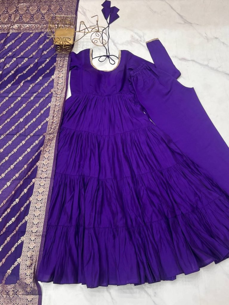 PURE ROMANSILK CHANDERI FABRIC FULLY FLAIR ANARKALI,WITH DUPPTA SET,PENT READY TO WEAR