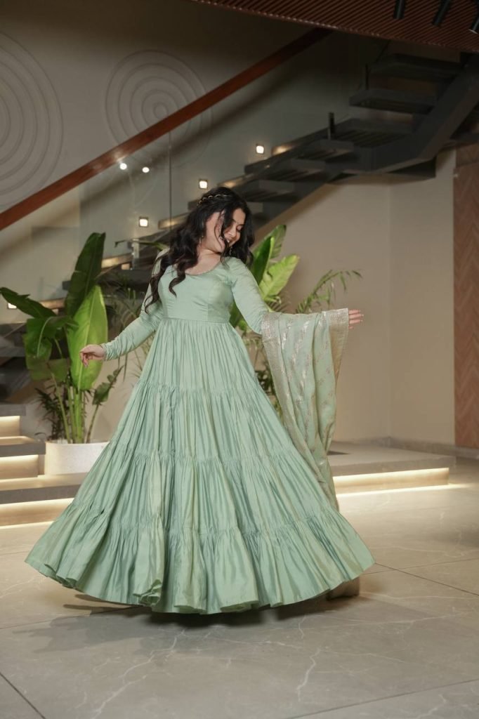 Sage Green Full Flair Anarkali with Dupatta Set