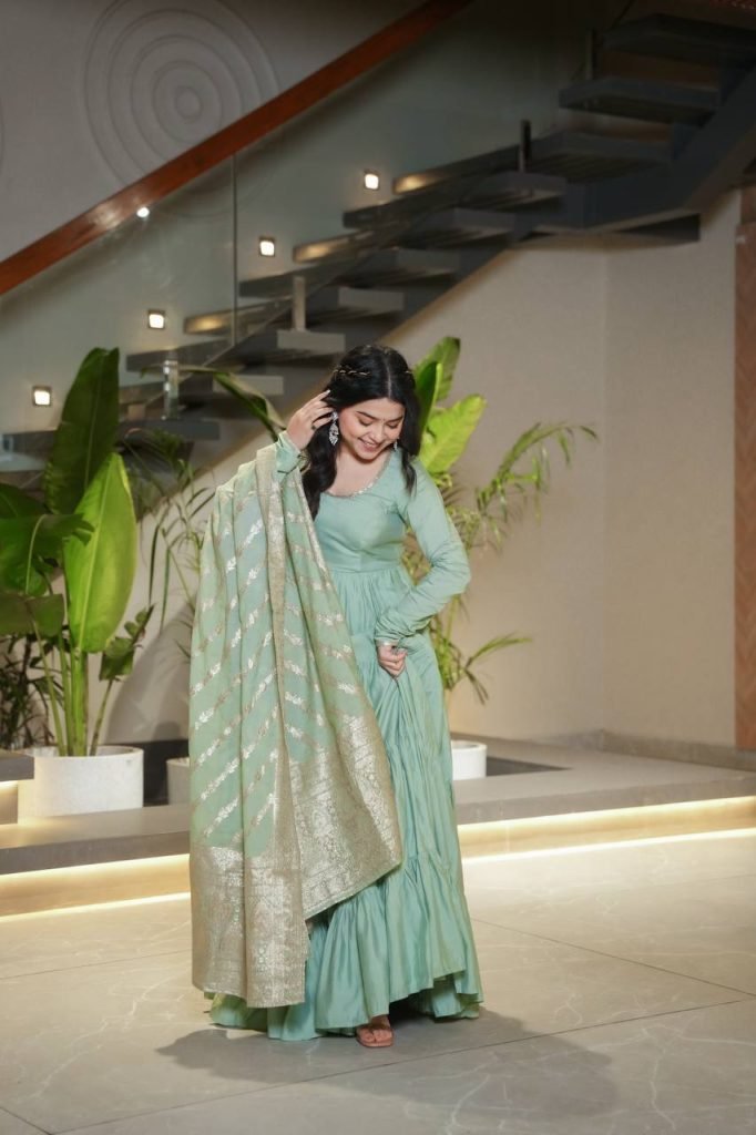 Sage Green Full Flair Anarkali with Dupatta Set