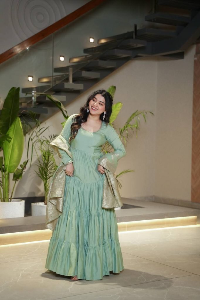 Sage Green Full Flair Anarkali with Dupatta Set