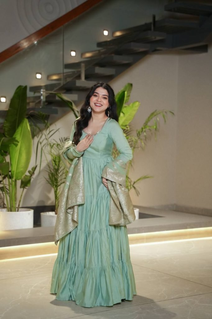 Sage Green Full Flair Anarkali with Dupatta Set