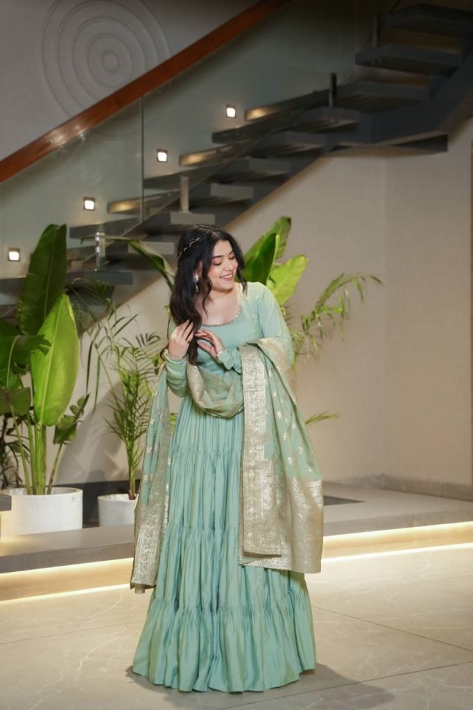 Sage Green Full Flair Anarkali with Dupatta Set