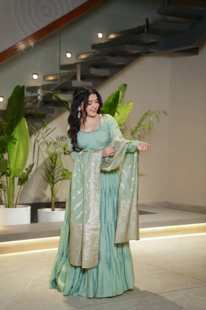 Sage Green Full Flair Anarkali with Dupatta Set