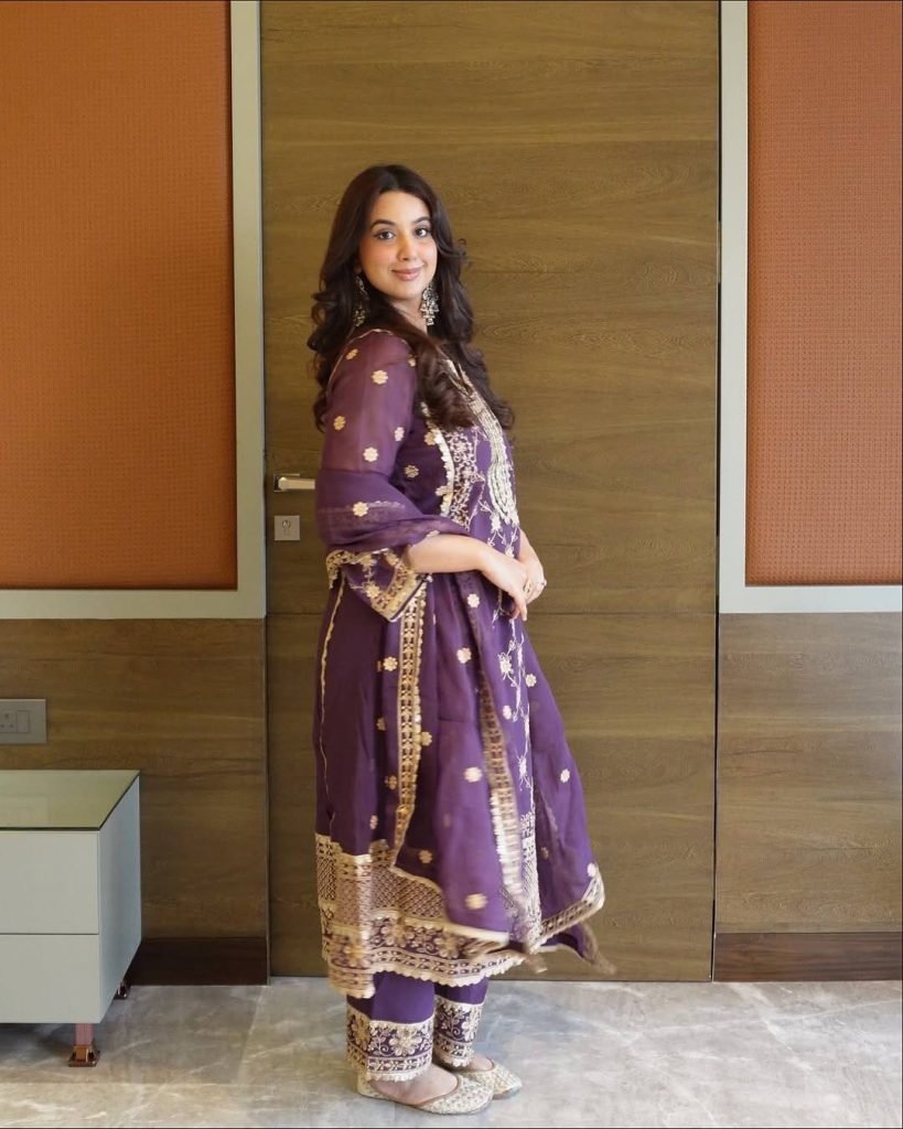 Purple heavy pure Chinon with embroidery ready to wear dress