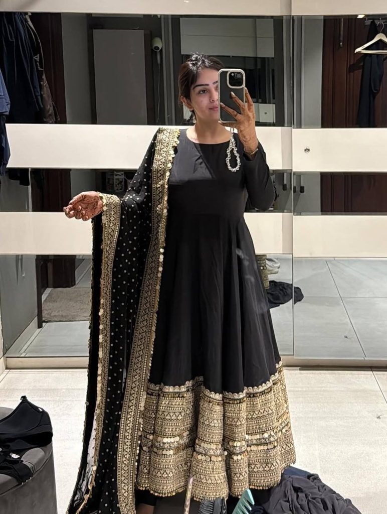 Black anarkali roman silk fully stitched ready to wear collection