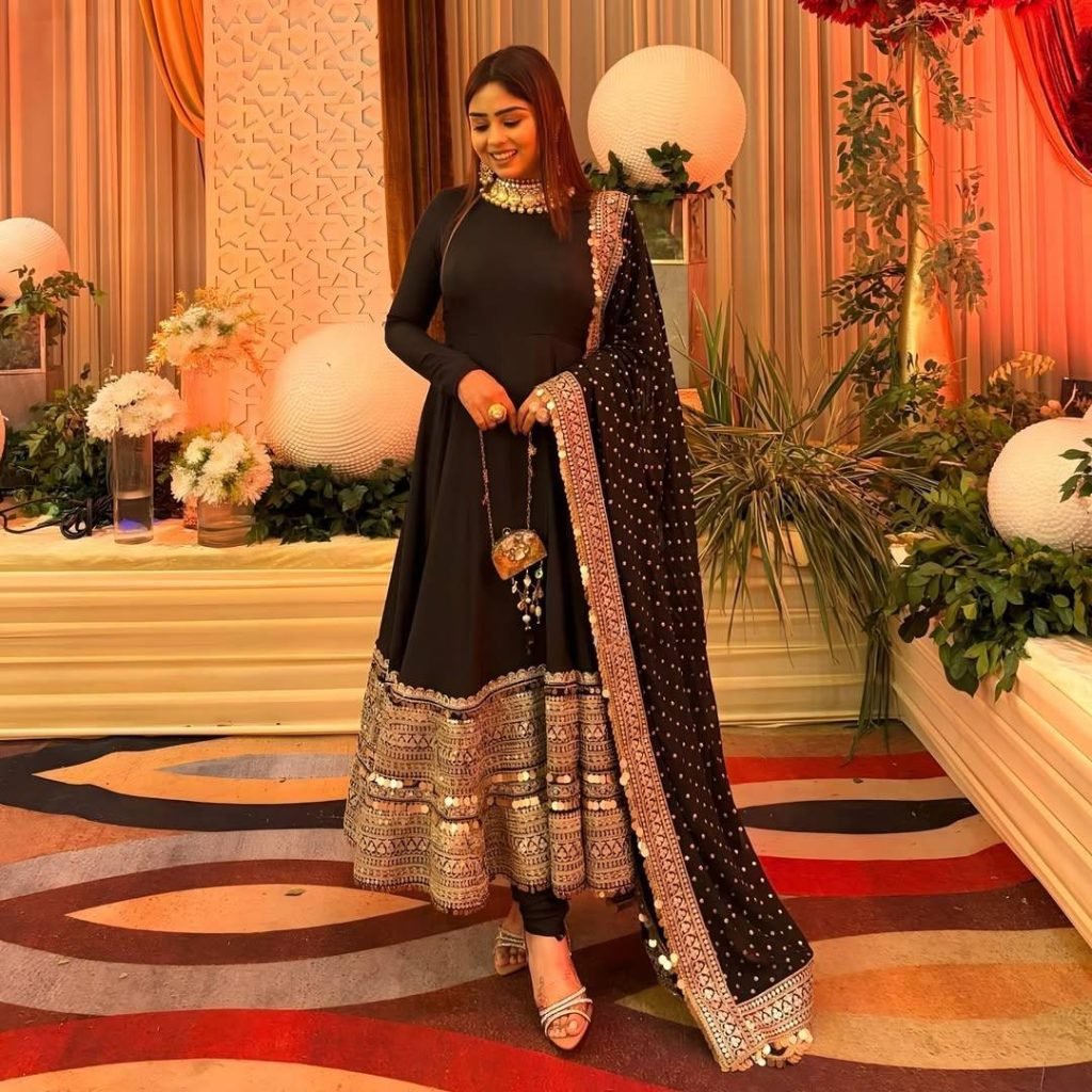 Black anarkali roman silk fully stitched ready to wear collection