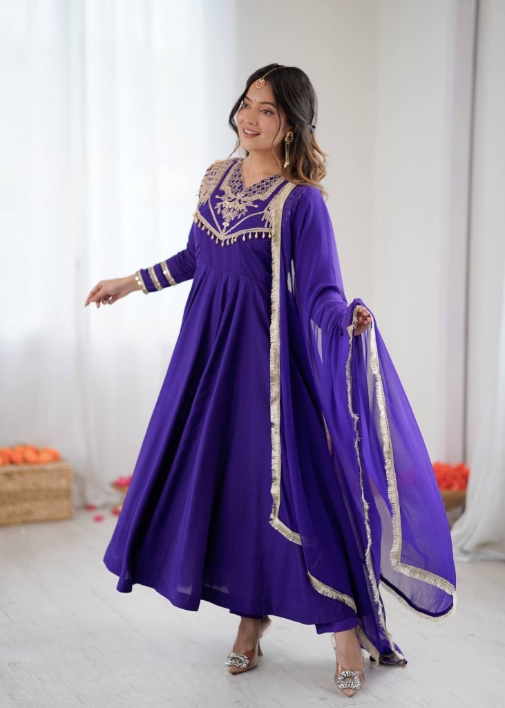 Blue anarkali Roman Stitched ready To Wear Collection