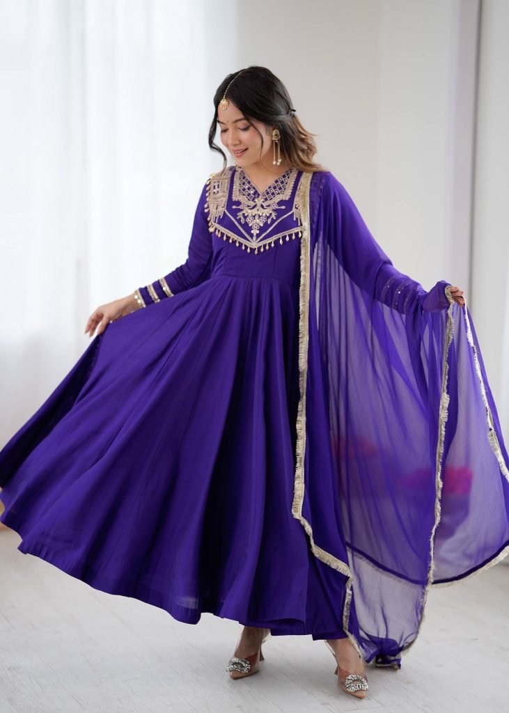 Blue anarkali Roman Stitched ready To Wear Collection