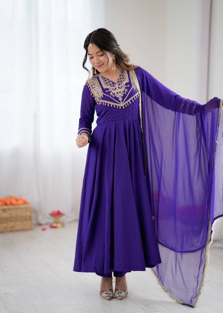 Blue anarkali Roman Stitched ready To Wear Collection