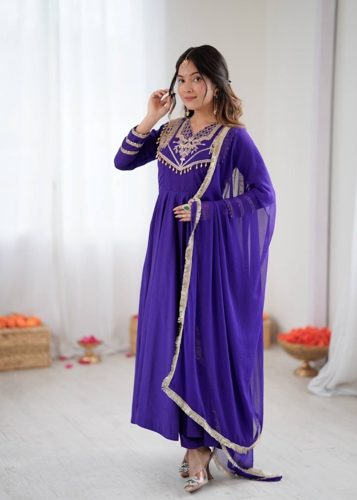 Blue anarkali Roman Stitched ready To Wear Collection
