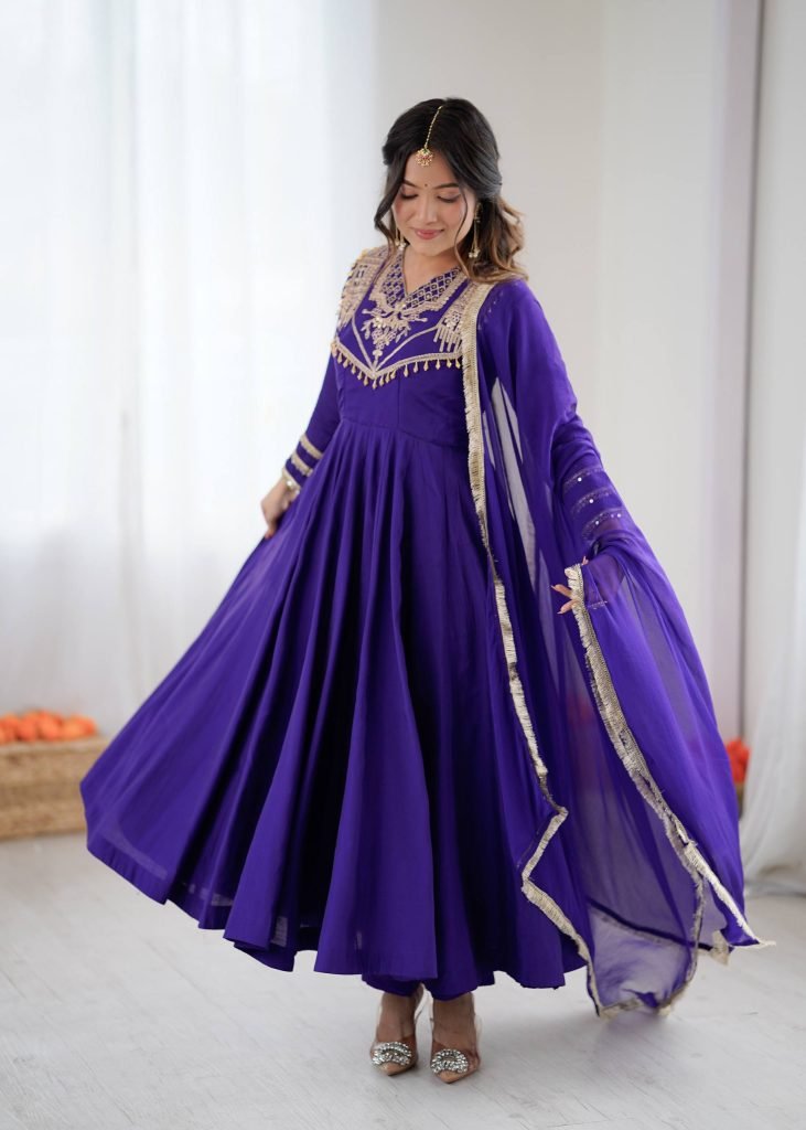Blue anarkali Roman Stitched ready To Wear Collection