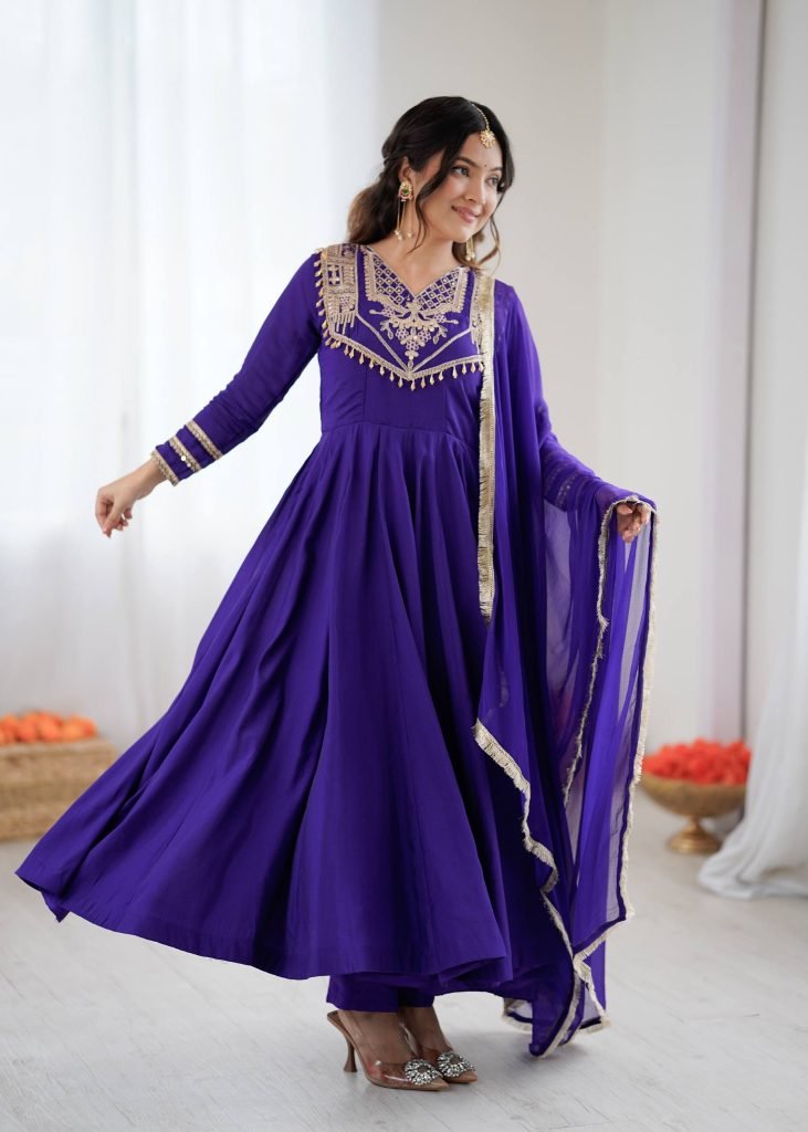 Blue anarkali Roman Stitched ready To Wear Collection