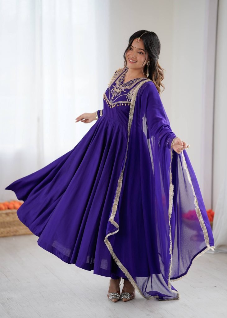 Blue anarkali Roman Stitched ready To Wear Collection