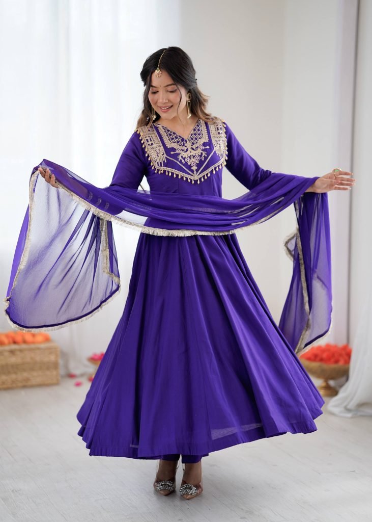 Blue anarkali Roman Stitched ready To Wear Collection