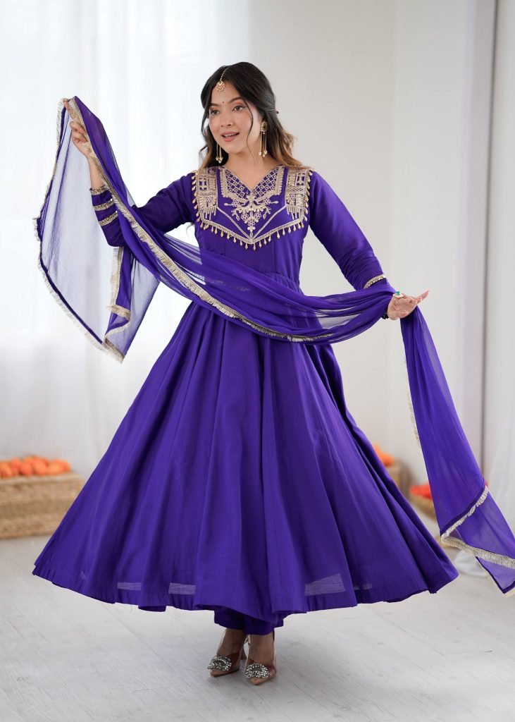 Blue anarkali Roman Stitched ready To Wear Collection