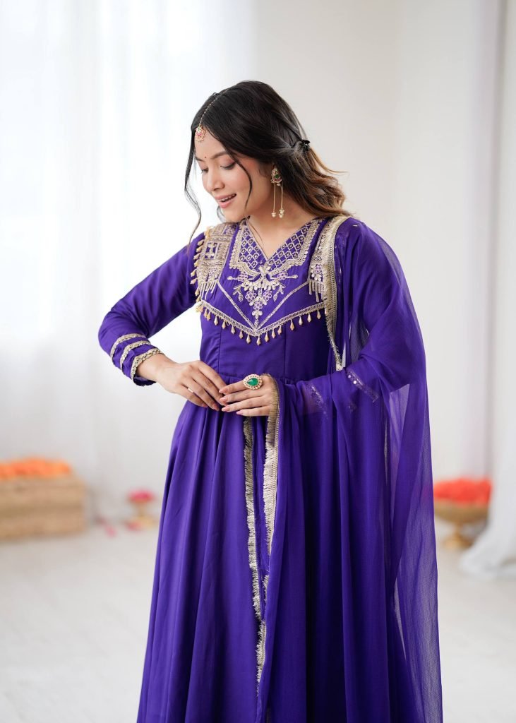Blue anarkali Roman Stitched ready To Wear Collection