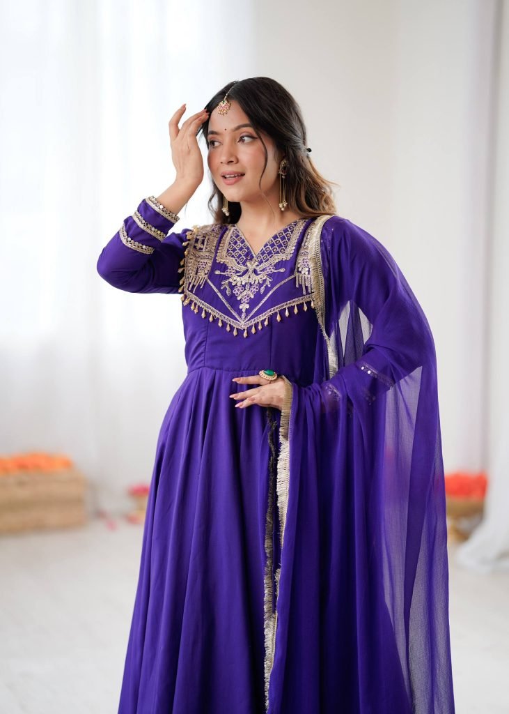 Blue anarkali Roman Stitched ready To Wear Collection