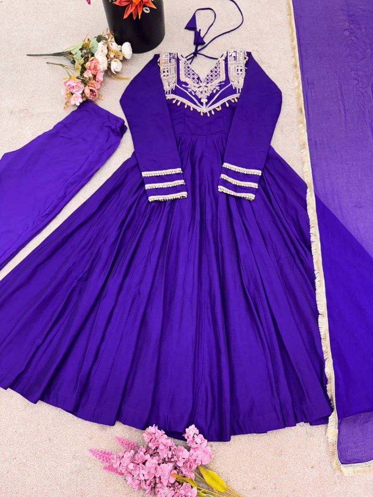 Blue anarkali Roman Stitched ready To Wear Collection