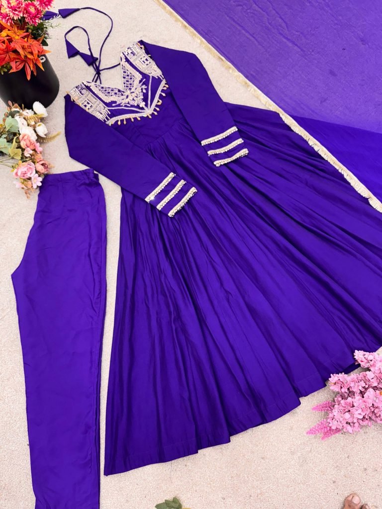 Blue anarkali Roman Stitched ready To Wear Collection