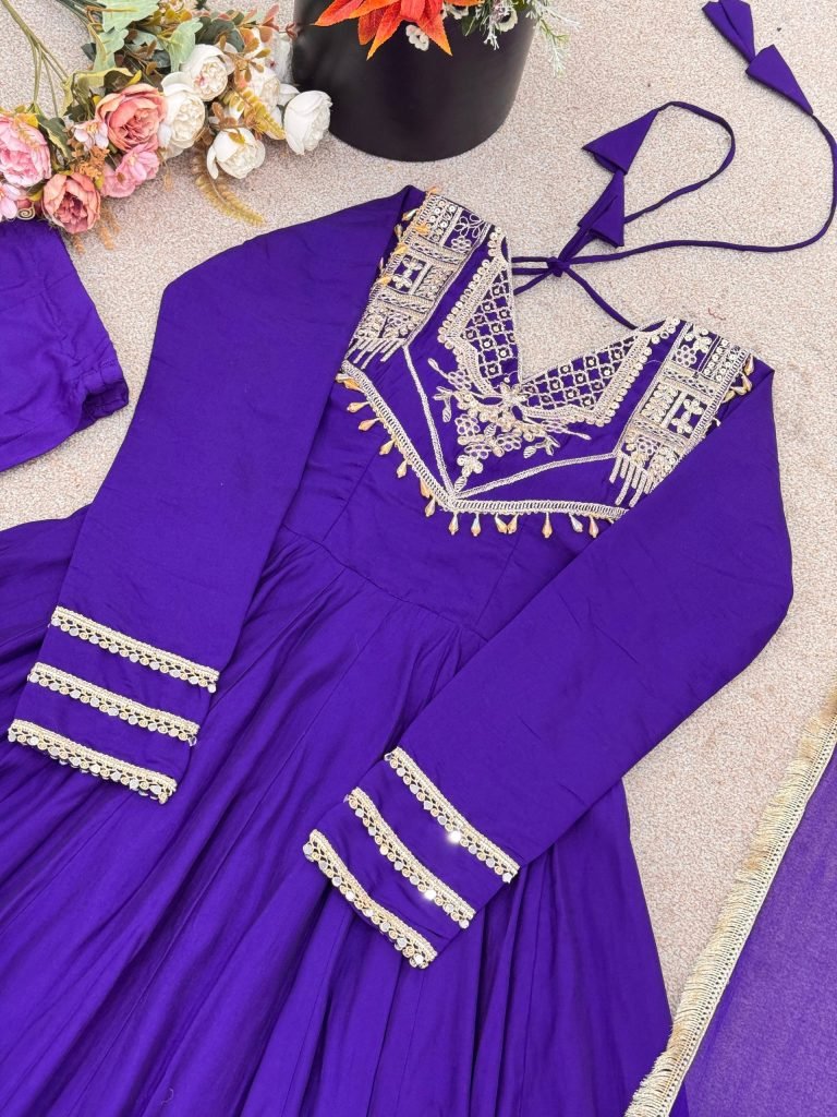 Blue anarkali Roman Stitched ready To Wear Collection