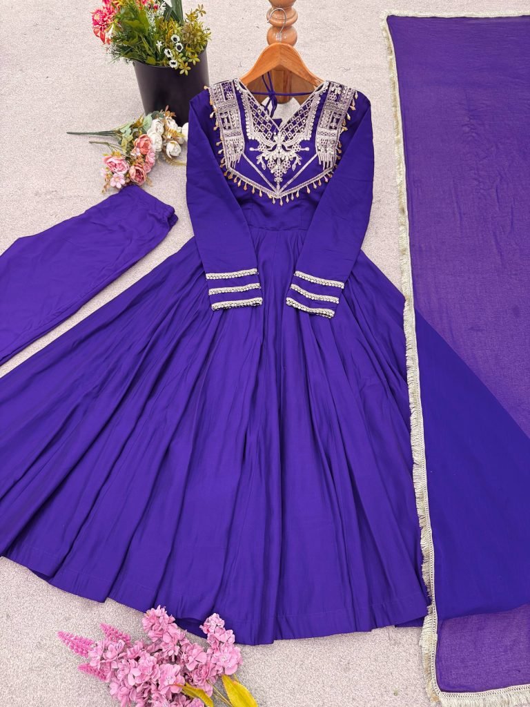 Blue anarkali Roman Stitched ready To Wear Collection