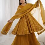 Yellow crunchy silk embroidery sequence work fully stitched & ready to wear
