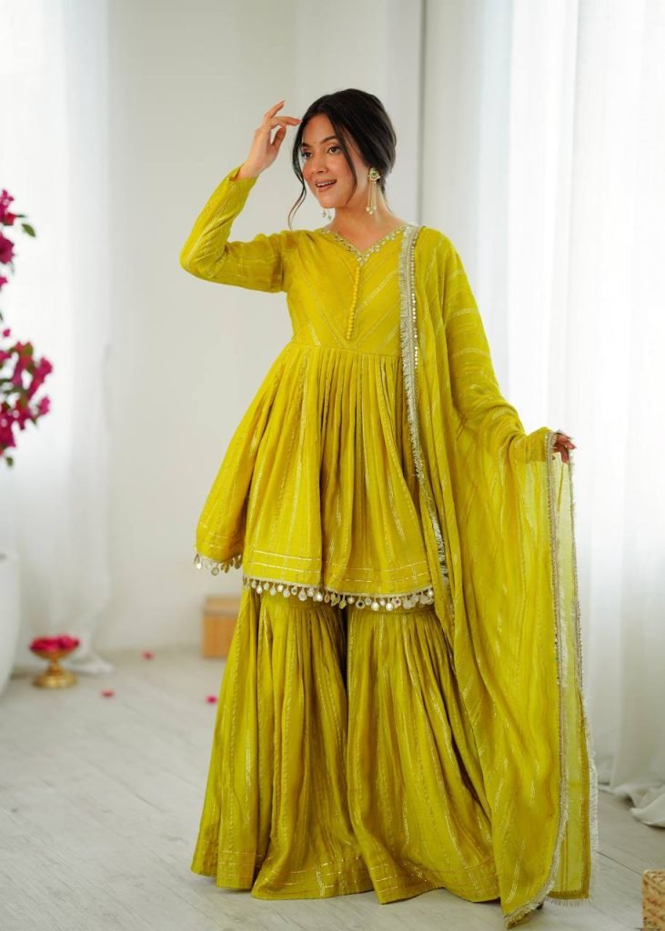 Yellow chanderi real mirror with handwork women’s ethnic wear