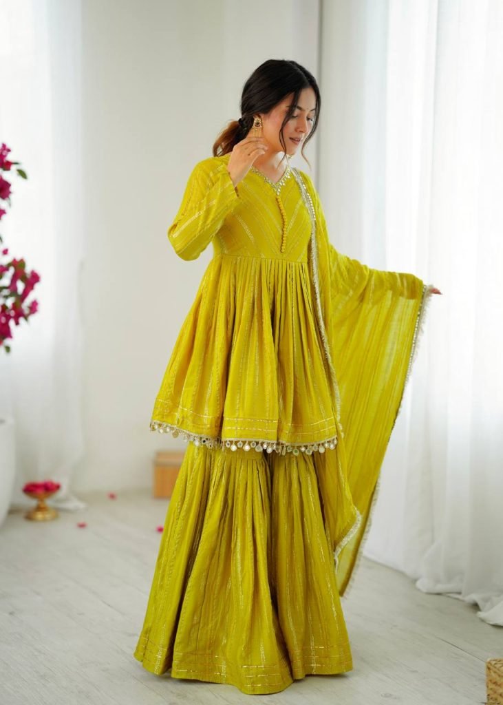 Yellow chanderi real mirror with handwork women’s ethnic wear