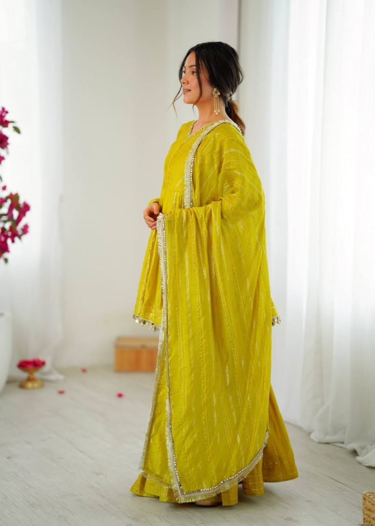 Yellow chanderi real mirror with handwork women’s ethnic wear