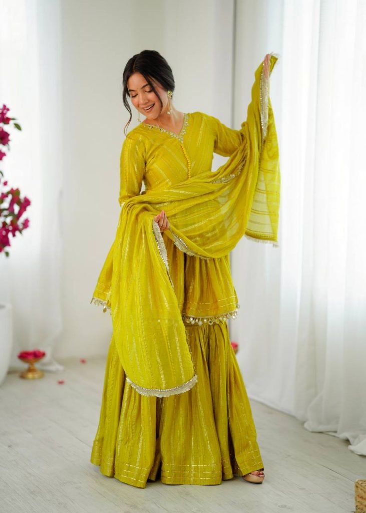 Yellow chanderi real mirror with handwork women’s ethnic wear