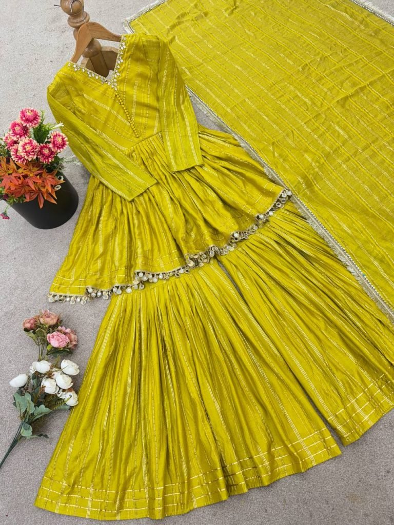 Yellow chanderi real mirror with handwork women’s ethnic wear