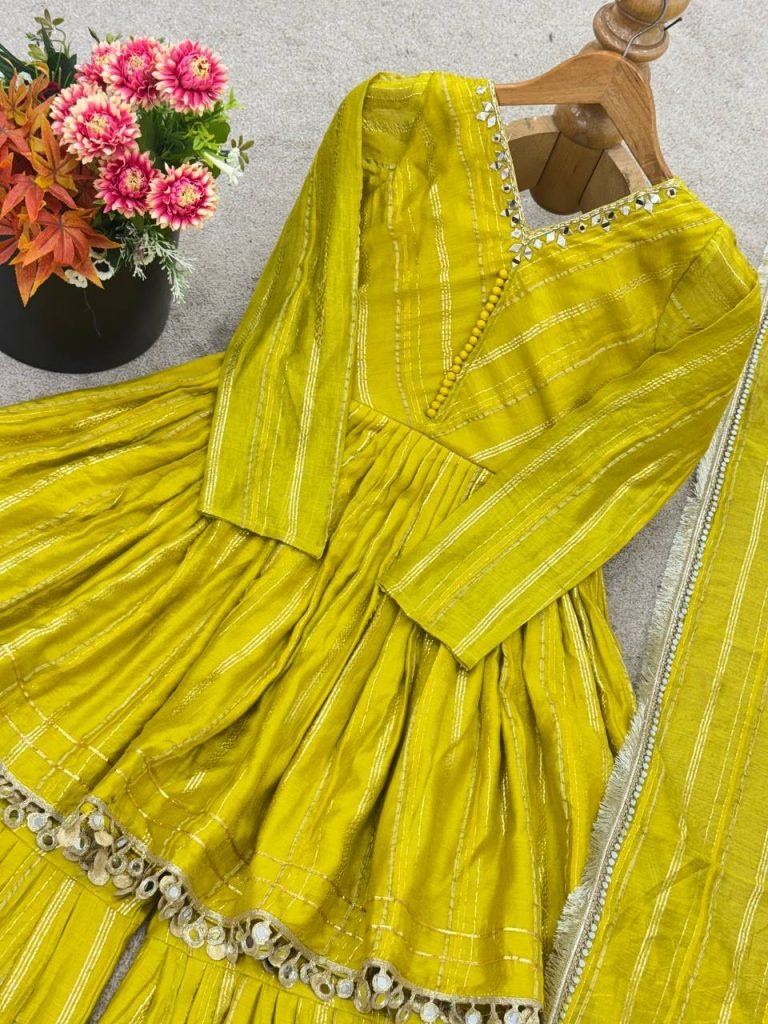 Yellow chanderi real mirror with handwork women’s ethnic wear