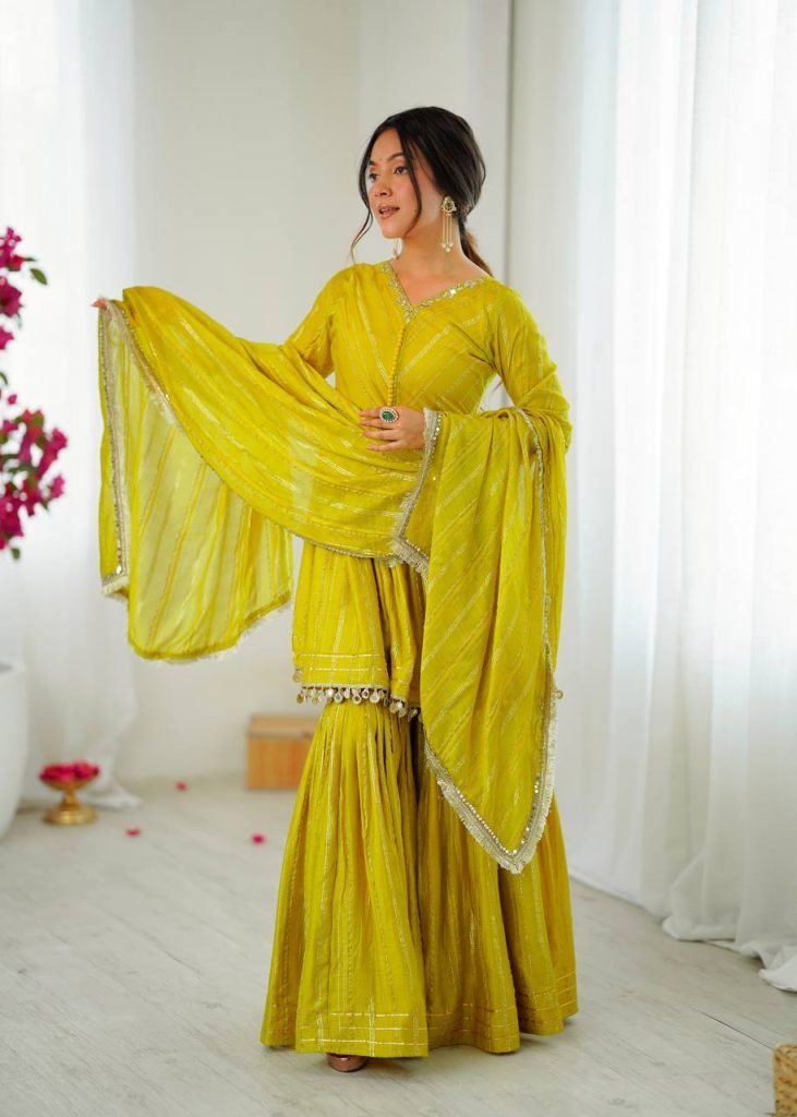 Yellow chanderi real mirror with handwork women’s ethnic wear